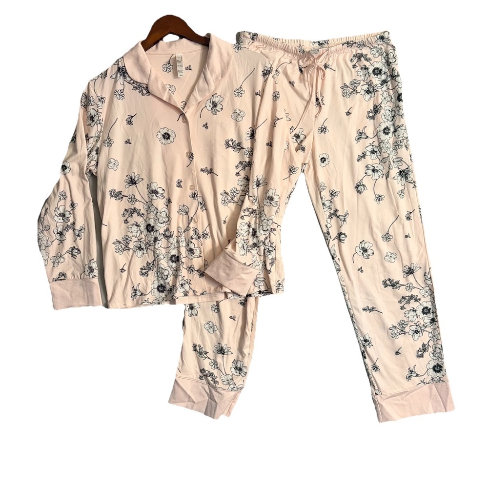 Flora Nikrooz Women's Satin Trim Notch Collar PJ Set Sz S